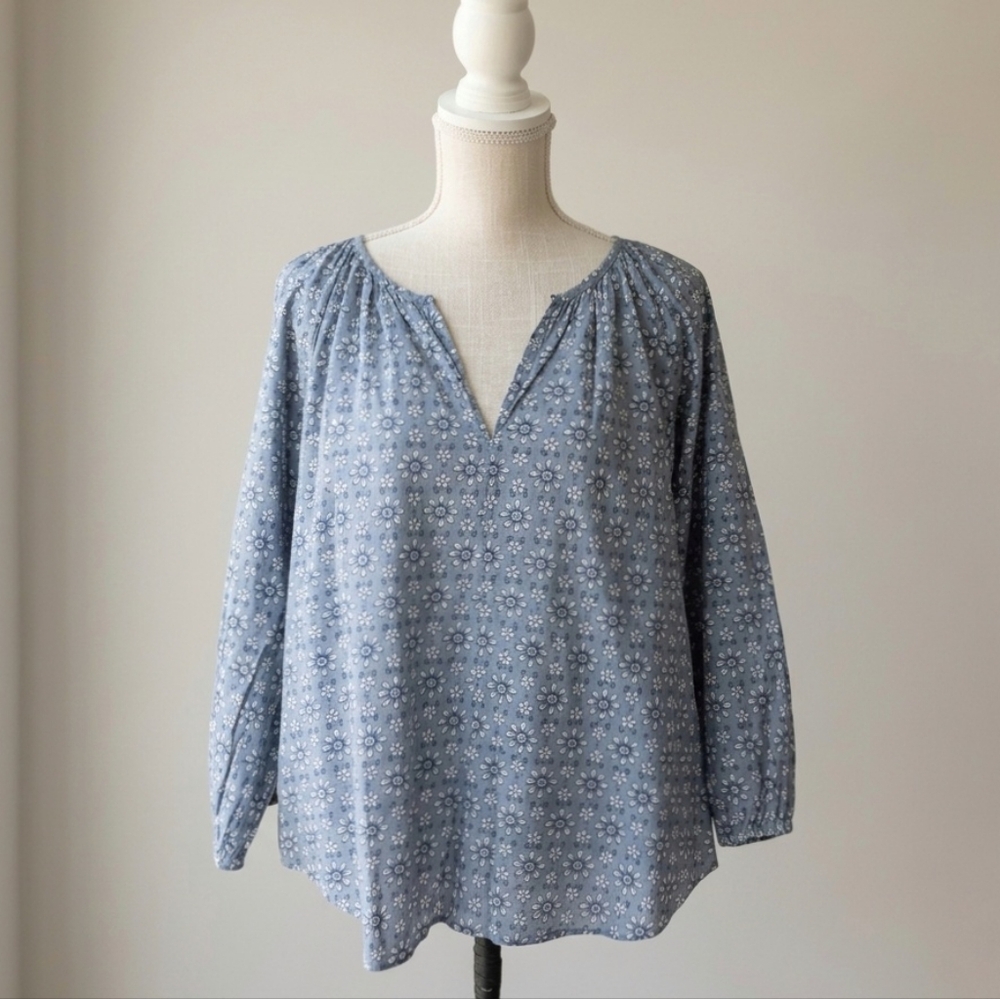 Roller Rabbit Peasant Poet Top Blue Floral Wythe Popover Blouse Oversize Large